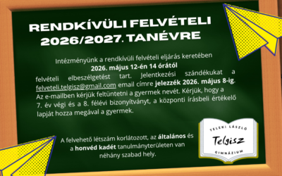 Rendkívüli felvételi 2026-2027. tanévre