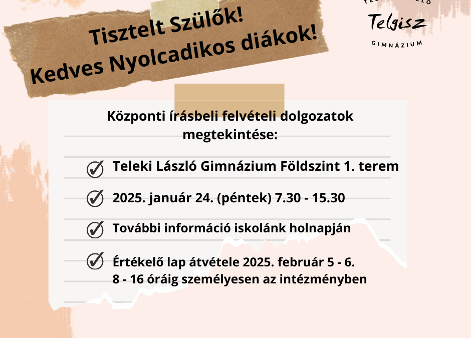 Központi írásbeli felvételi dolgoztatok megtekintése